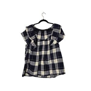 Torrid Womens Plaid Babydoll Top Size 2X Blue Sleeveless Ruffle Preppy